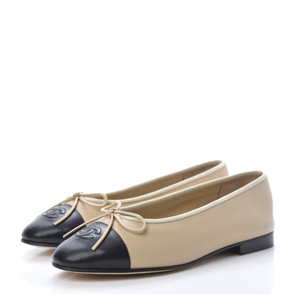 Chanel Lambskin CC Cap Toe Ballerina Flats 41 Beige Black 3 of 11