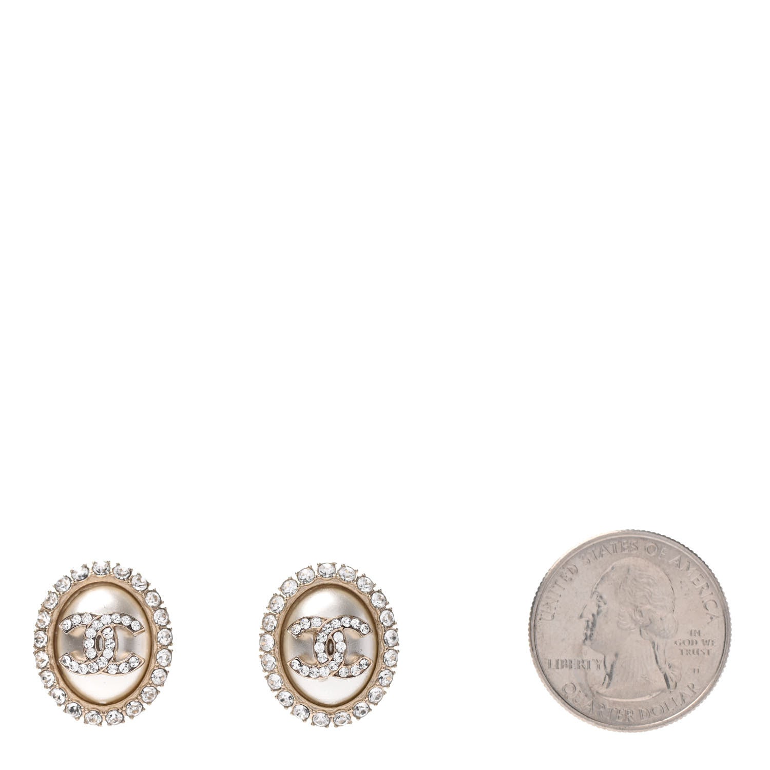 Chanel Crystal Pearl CC Oval Earrings Gold 2 of 3