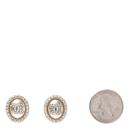 Chanel Crystal Pearl CC Oval Earrings Gold 2 of 3