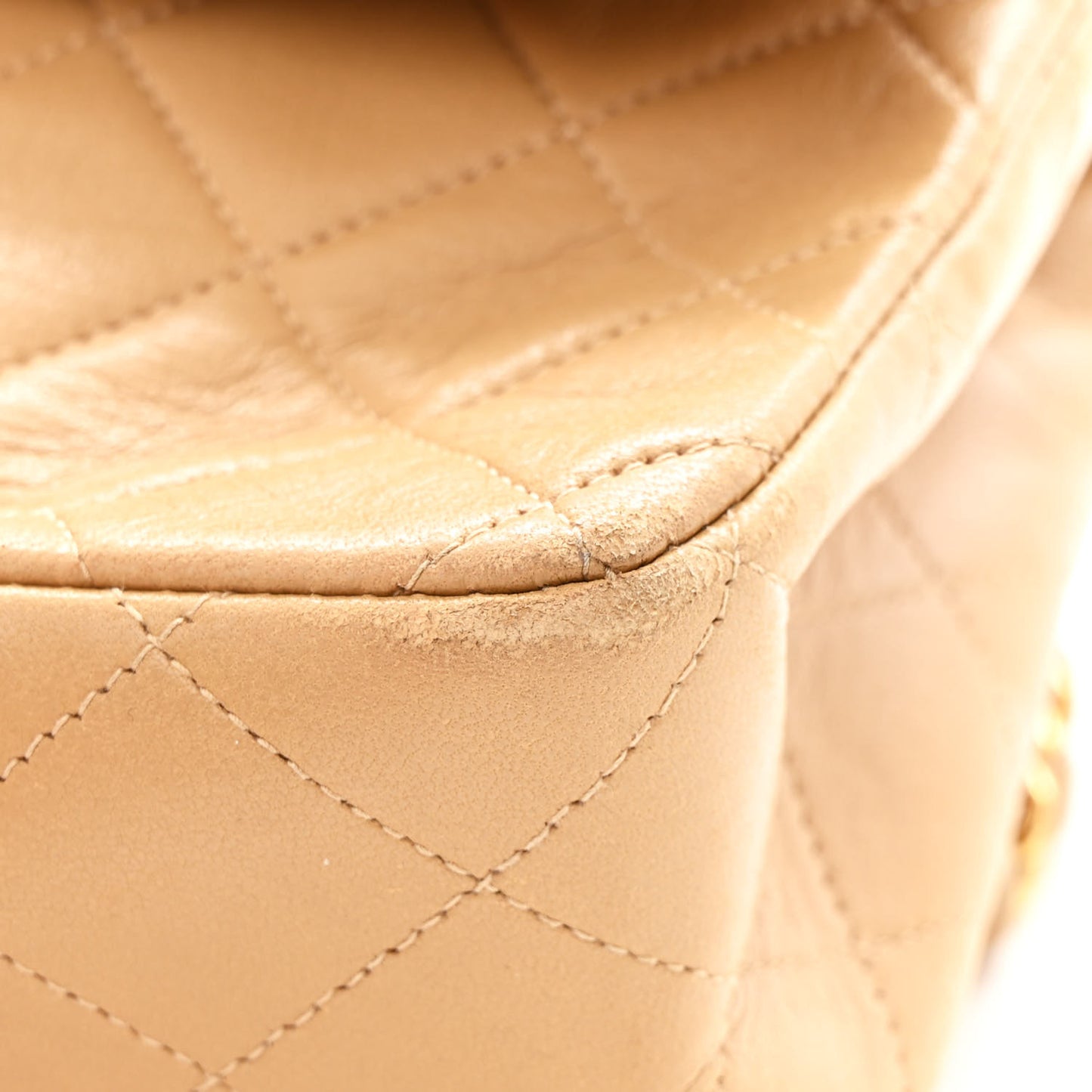 Lambskin Quilted Medium Double Flap Beige