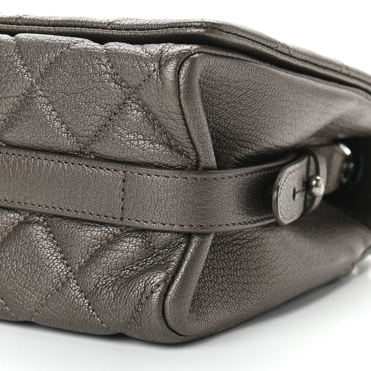 Metallic Goatskin Quilted Medium City Rock Flap Silver