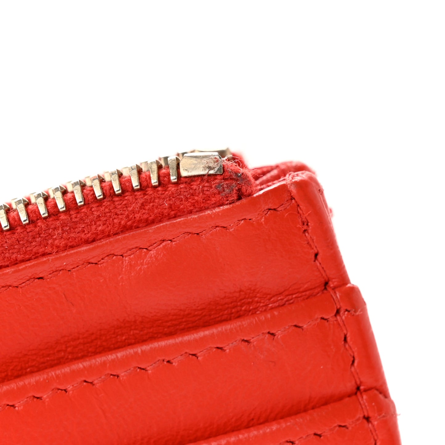 Lambskin Quilted Zip Card Holder Red