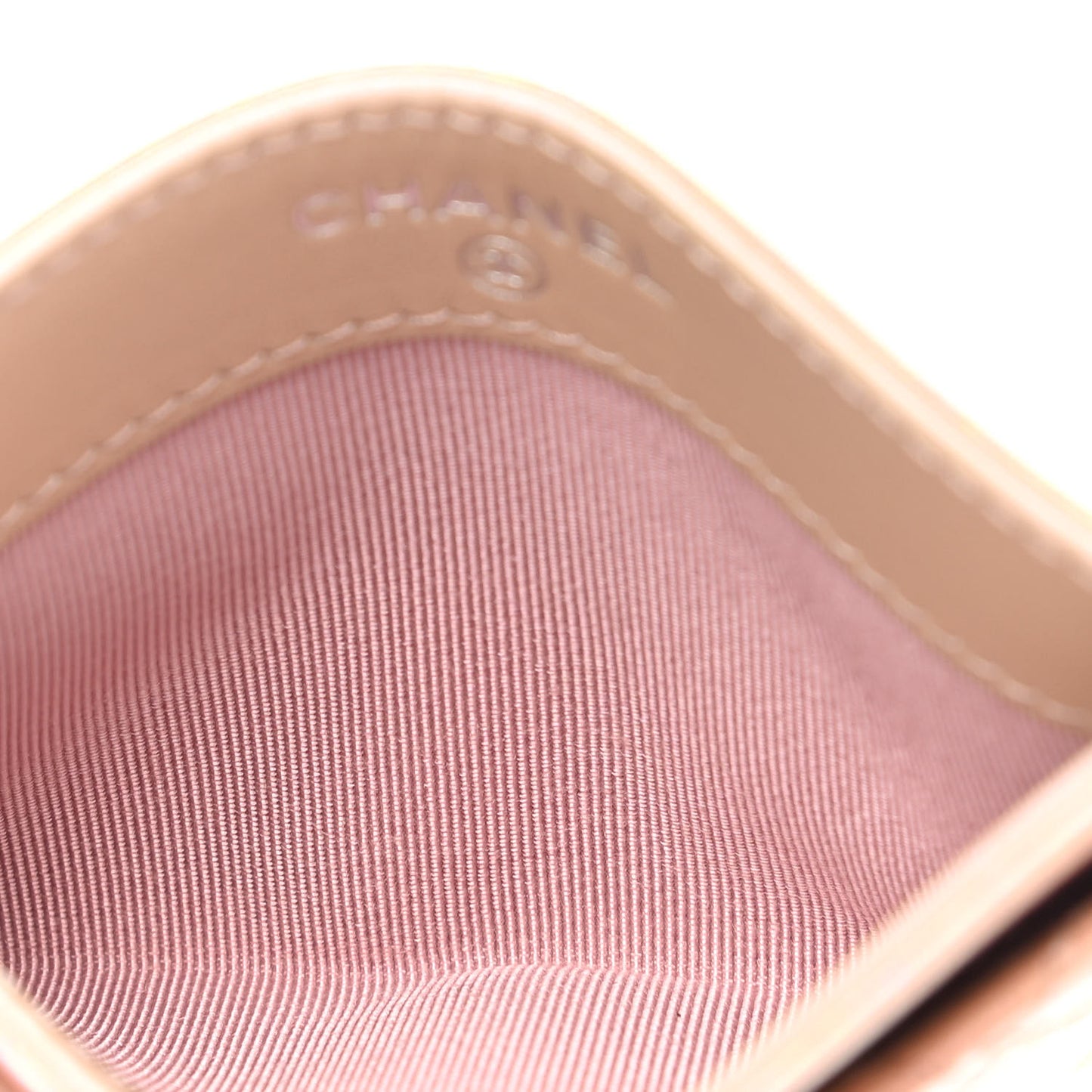 Iridescent Calfskin Quilted Card Holder Pink