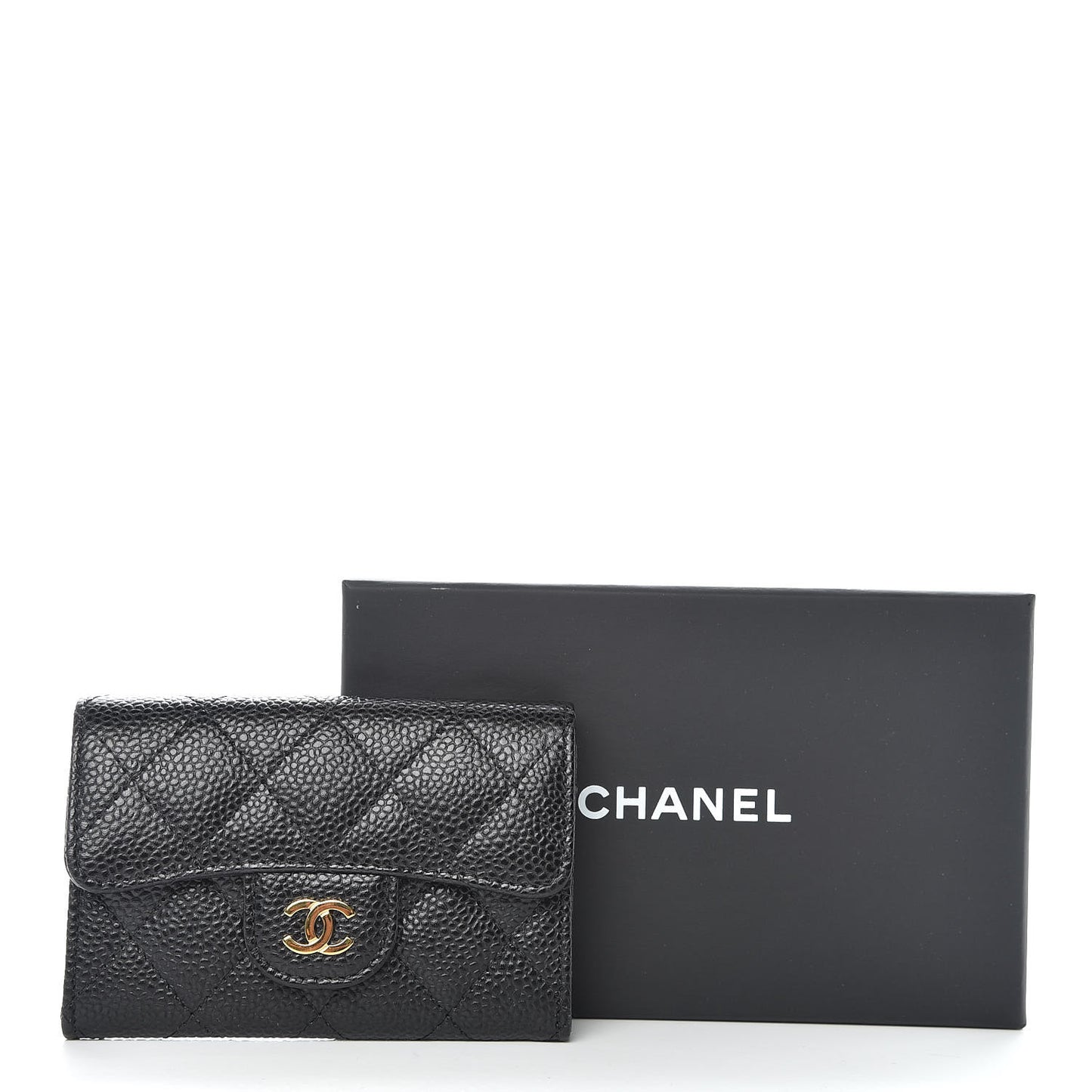 Caviar Quilted Flap Card Holder Black