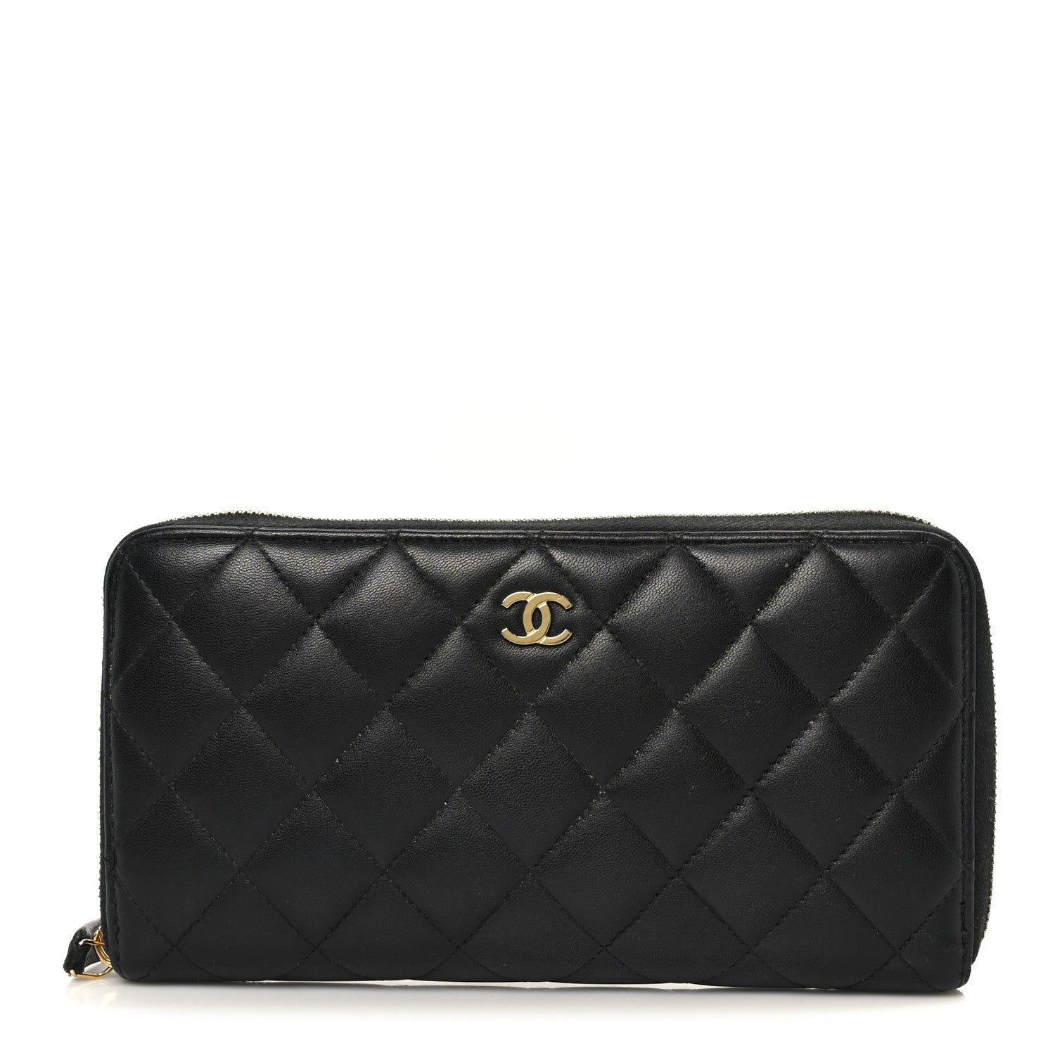 Chanel Lambskin Quilted Large Gusset Zip Around Wallet Black 1 of 9