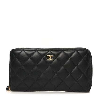 Chanel Lambskin Quilted Large Gusset Zip Around Wallet Black 1 of 9