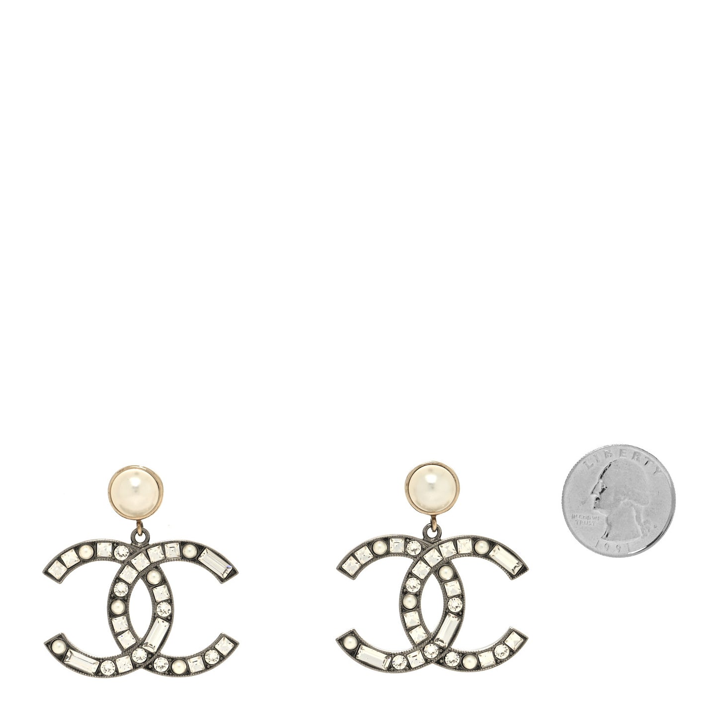 Crystal Baguette Pearl Bright Young Things CC Drop Earrings Silver