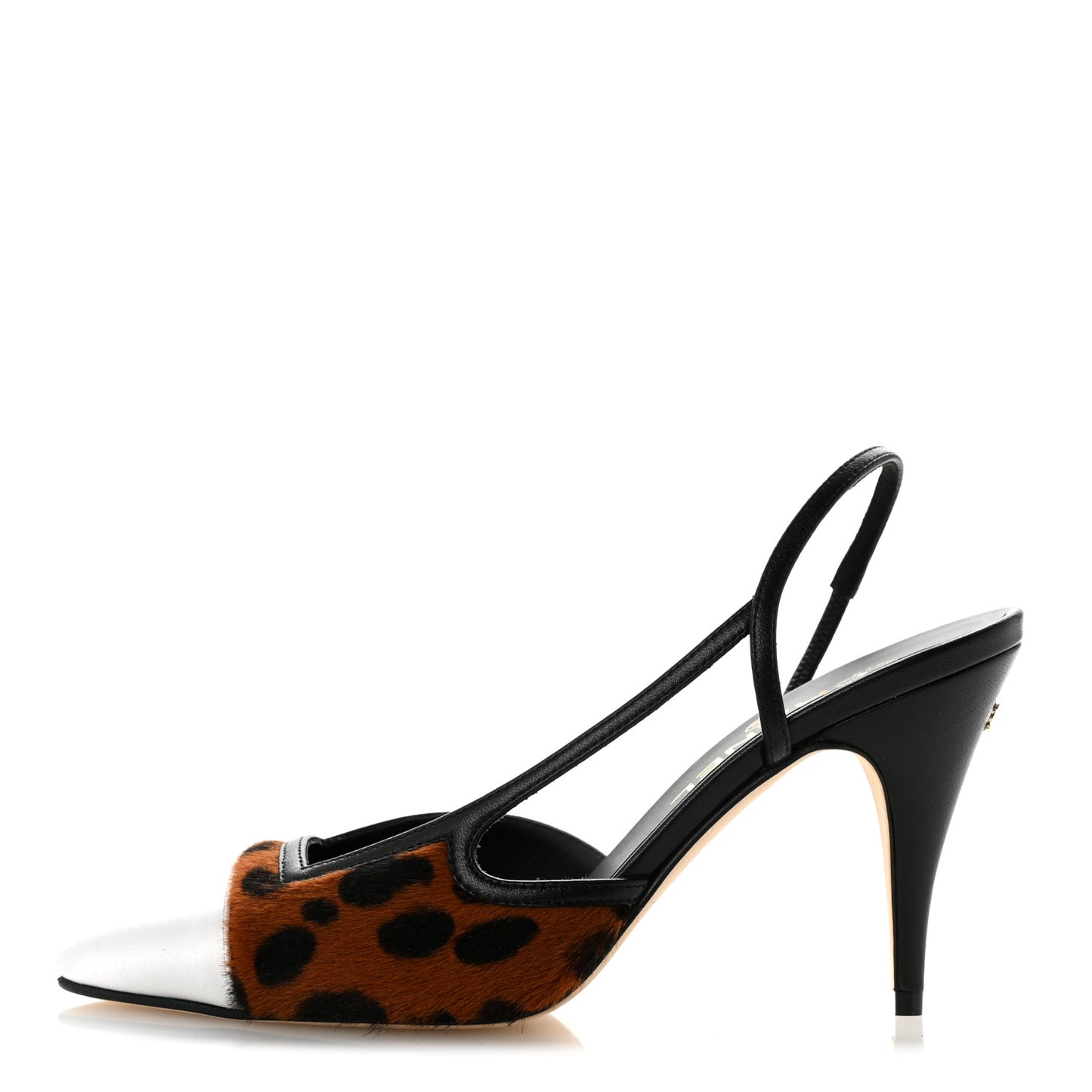 Lambskin Mixed Fibers Cap Toe CC Slingback Pumps 37 White Brown Black