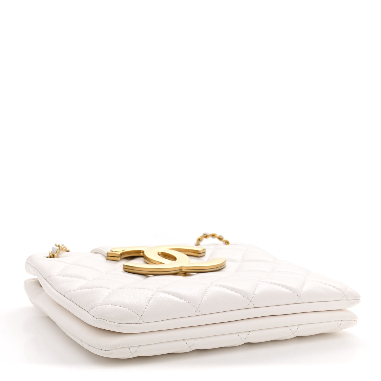 Lambskin Quilted Giant CC Shoulder Bag White