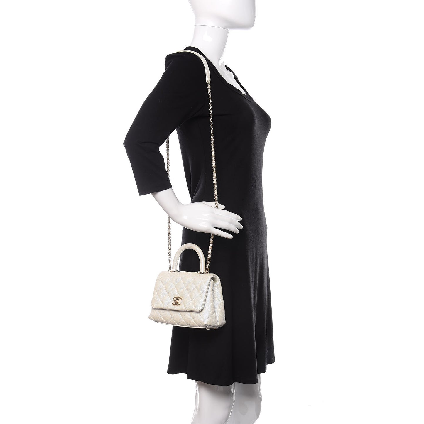 Iridescent Caviar Quilted Extra Mini Coco Handle Flap Ivory