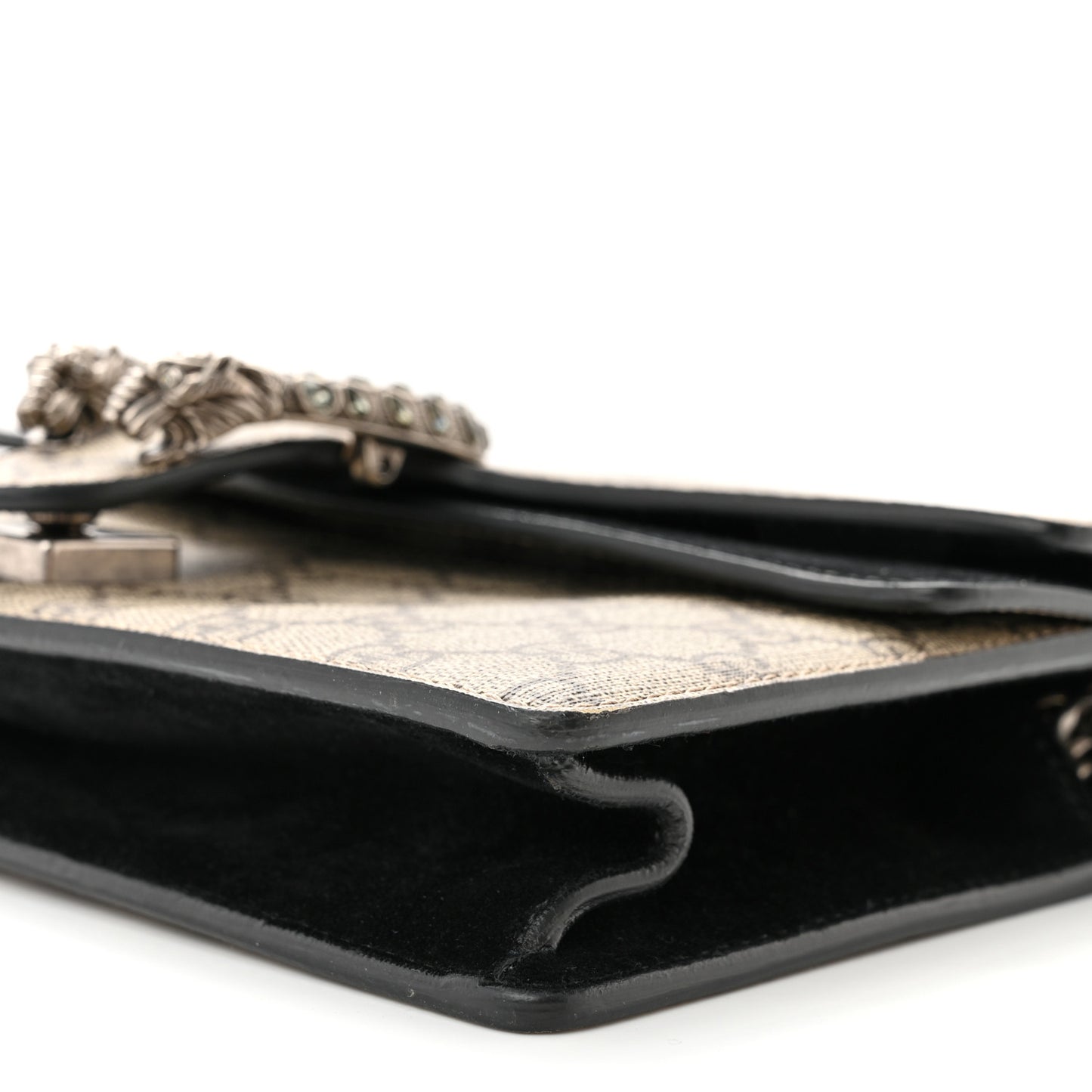 GG Supreme Monogram Suede Crystal Small Dionysus Shoulder Bag Beige Ebony Black
