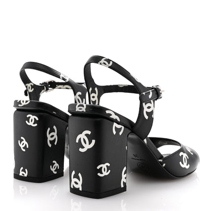 Chanel Printed Lambskin CC Sandals 36 Black White 5 of 11