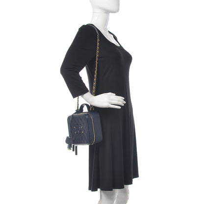 Chanel Caviar Quilted Medium CC Filigree Vanity Case Navy 2 of 10