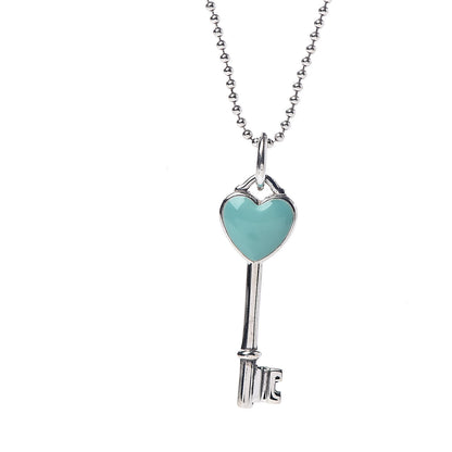 Tiffany Sterling Silver Enamel Heart Key Pendant Necklace Blue 4 of 7