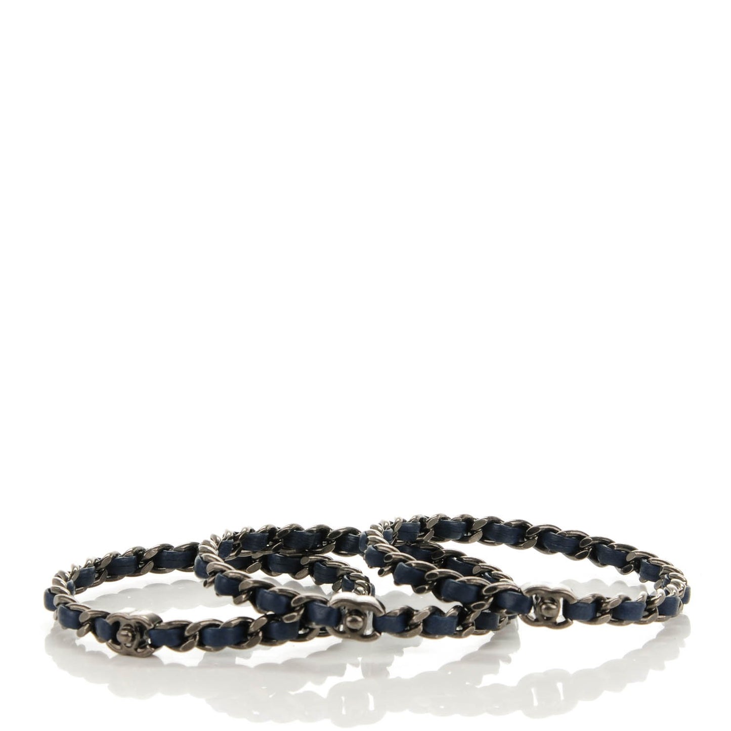 Lambskin Chain Turnlock CC Bangle Set of 3 Navy