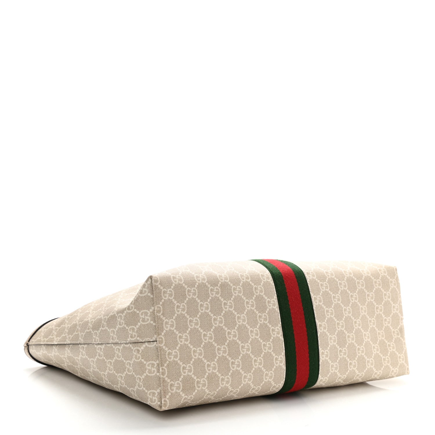 Gucci GG Supreme Monogram Textured Dollar Calfskin Web Medium Ophidia Shopping Tote Beige Mystic White Oatmeal 7 of 21