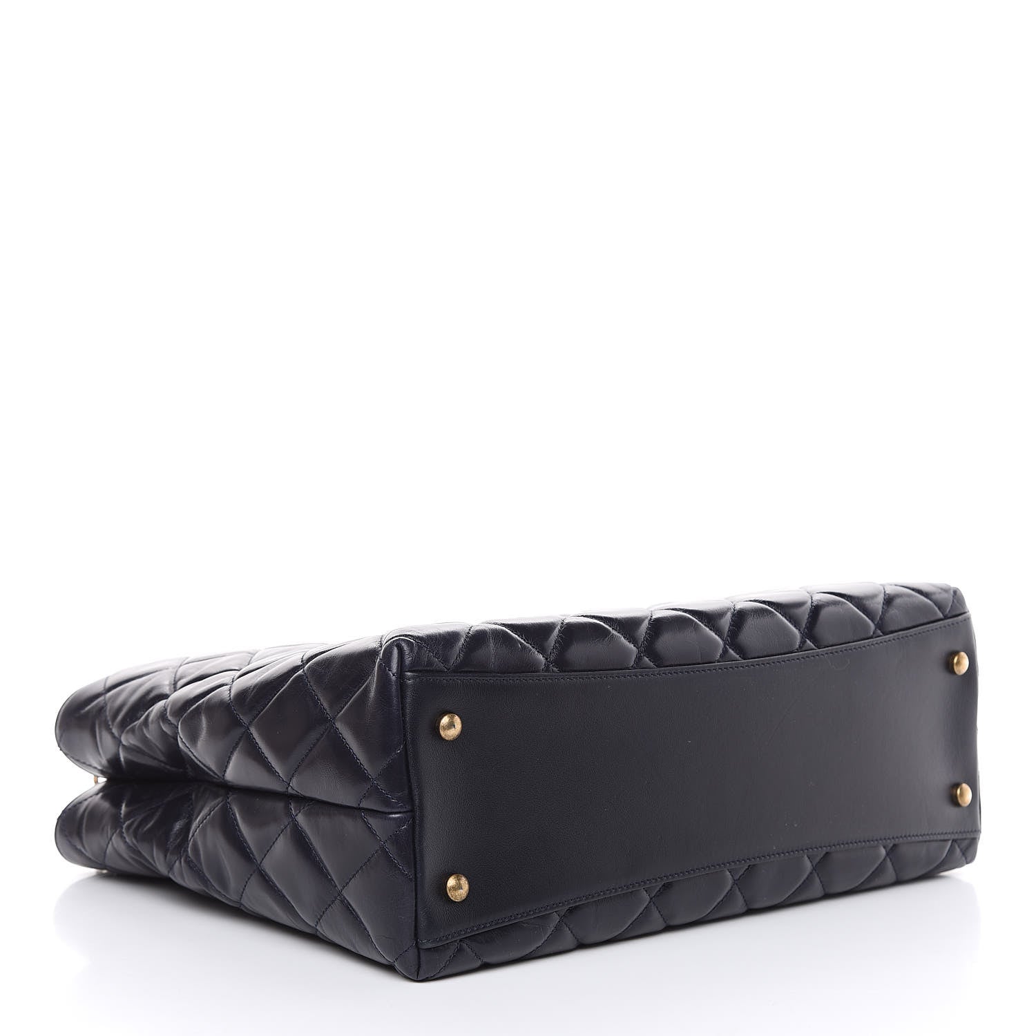 Chanel Calfskin Quilted Large Gold Bar Top Handle Tote Dark Navy Blue 4 of 15