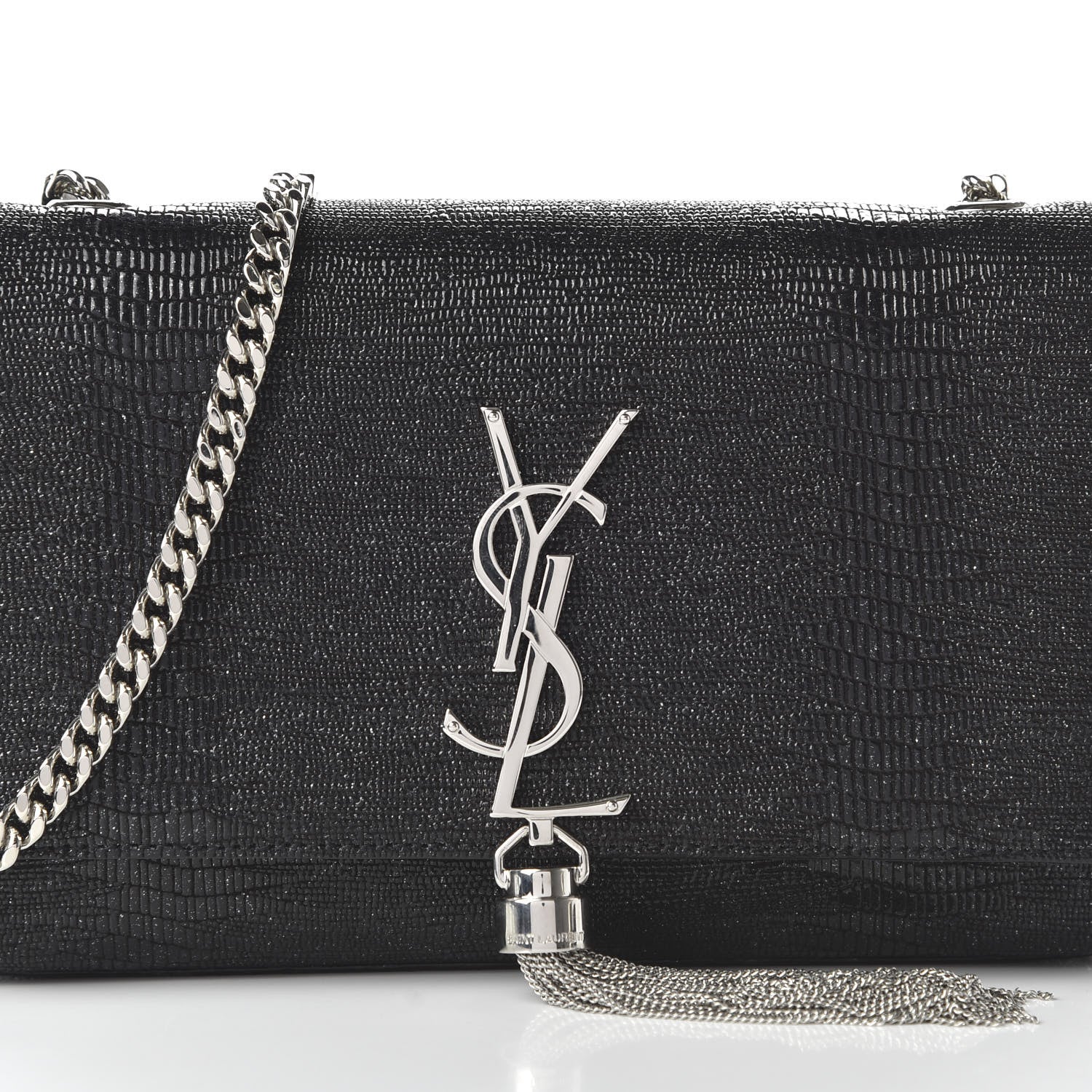 Saint Laurent Calfskin Lizard Embossed Small Classic Monogram Kate Tassel Satchel Black 9 of 9