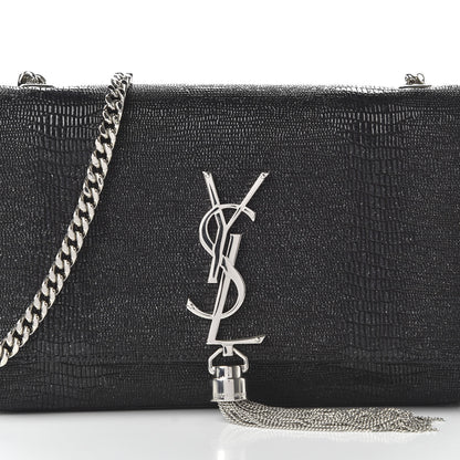 Saint Laurent Calfskin Lizard Embossed Small Classic Monogram Kate Tassel Satchel Black 9 of 9