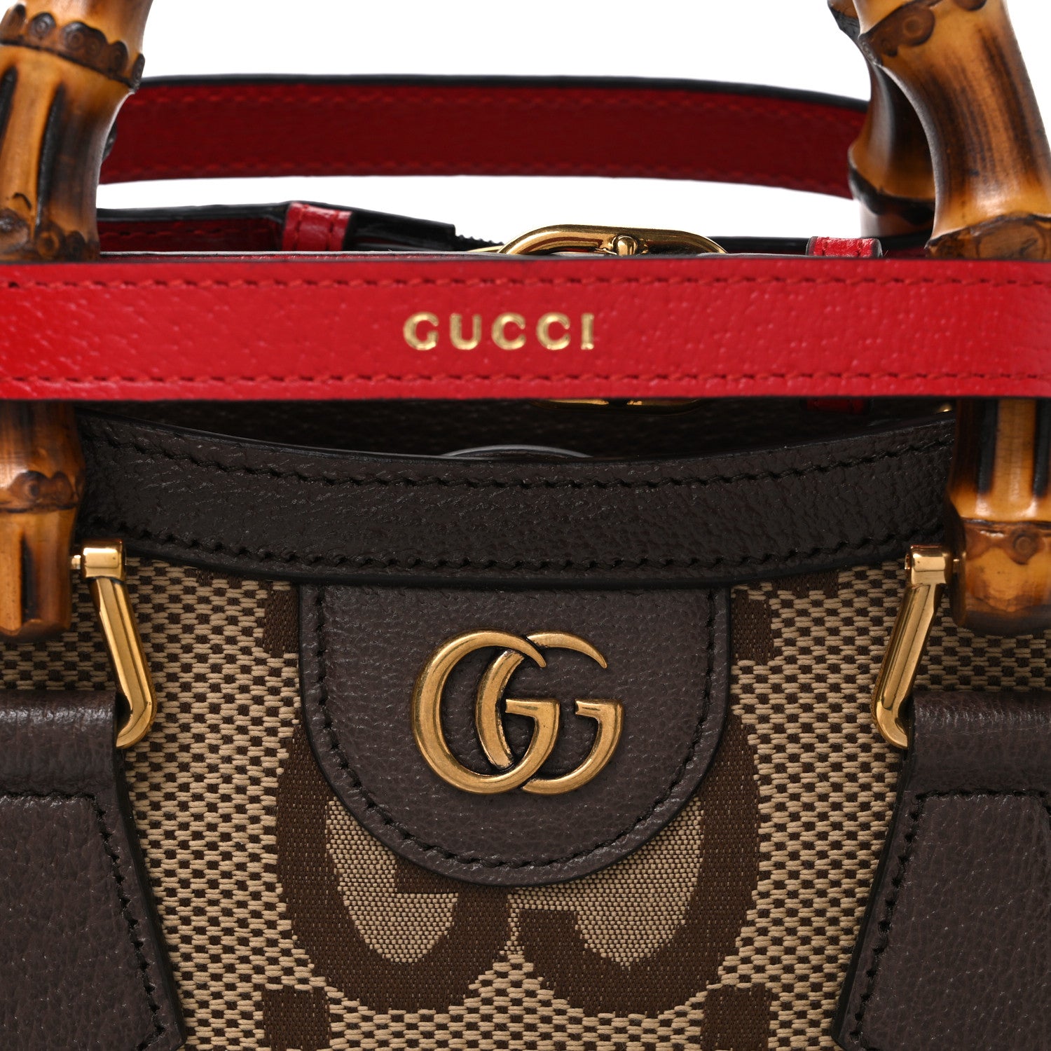 Gucci Monogram Jumbo GG Textured Dollar Calfskin Mini Diana Tote Bag Camel Ebony New Acero Pomegranate Red 8 of 10