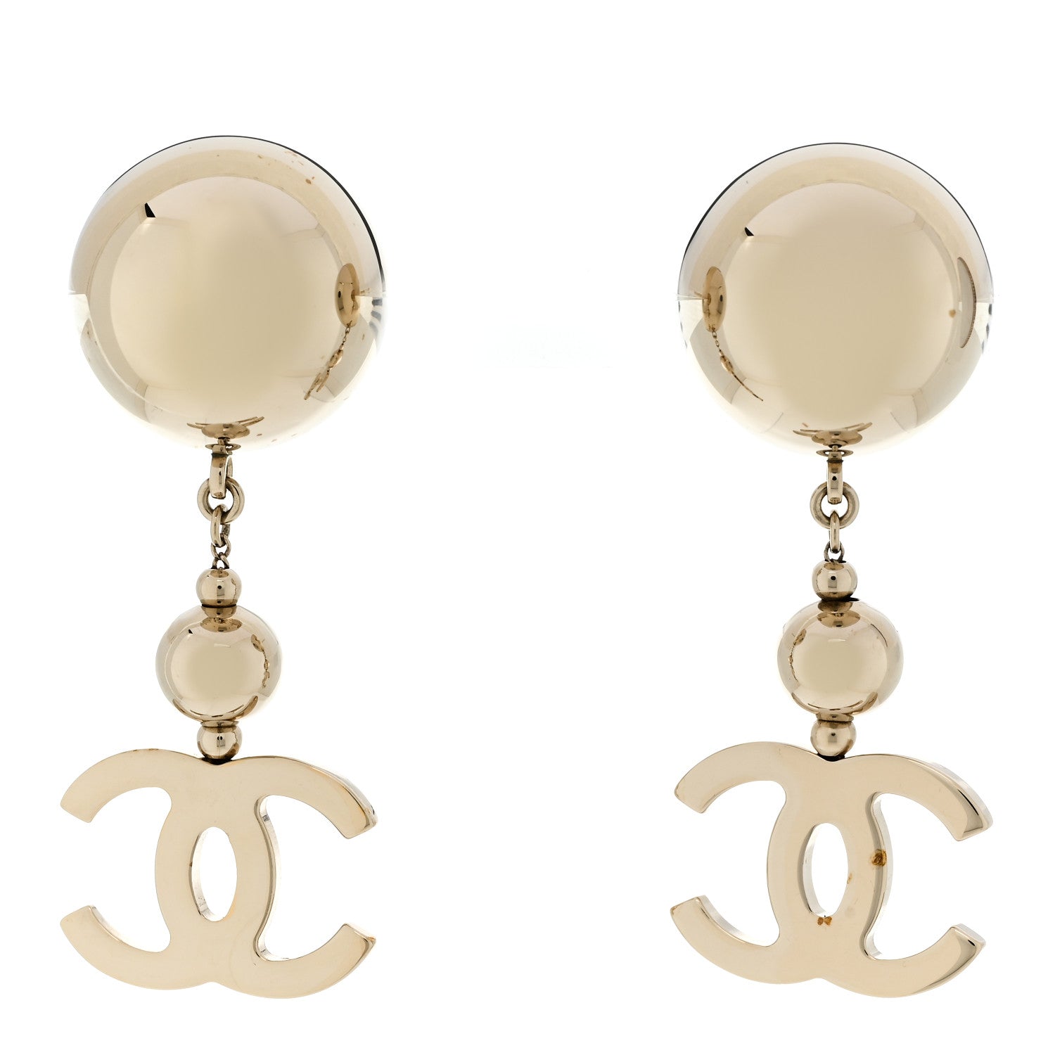 Chanel Metal CC Single Bead Drop Earrings  Gold 1 of 6