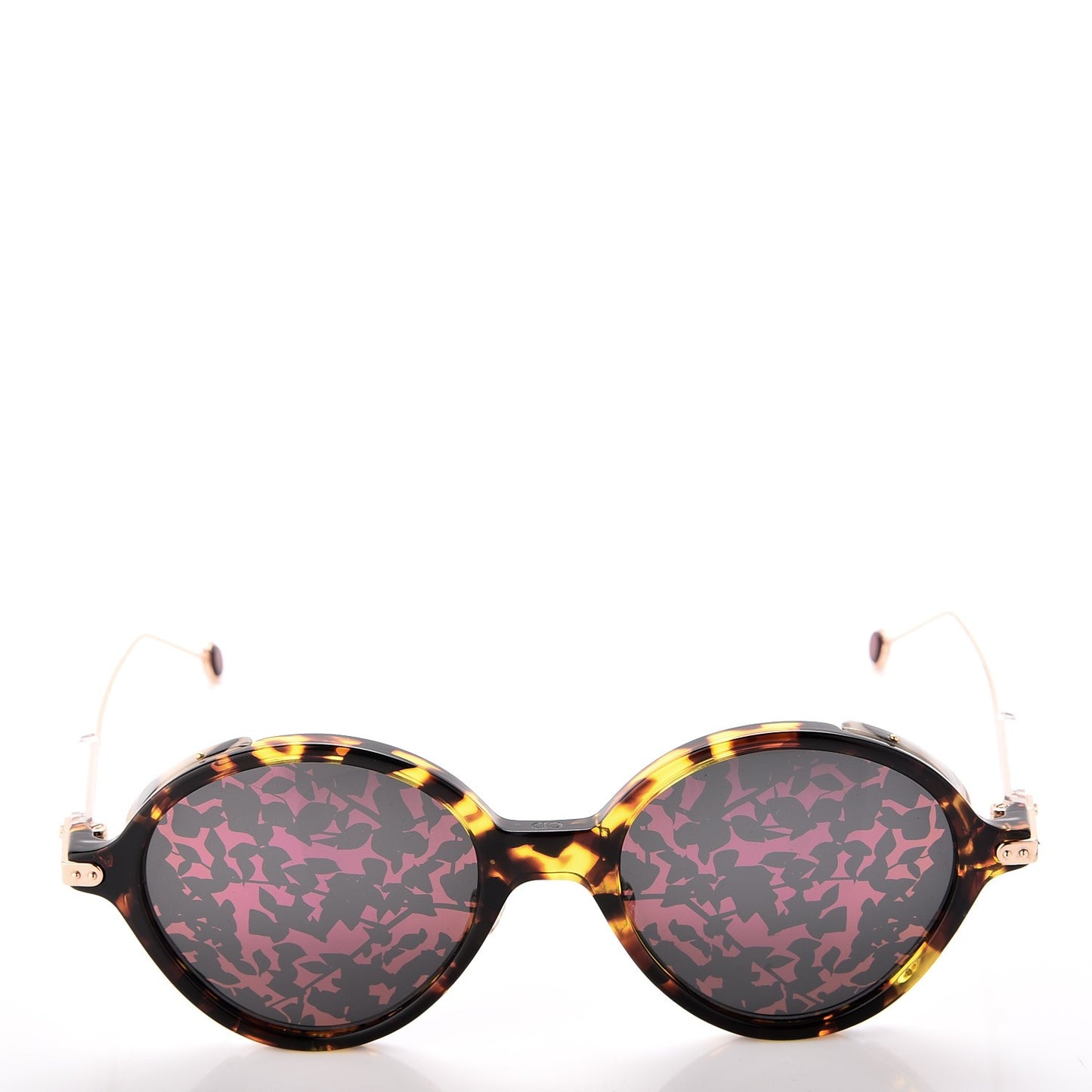 Acetate Leaf Print Umbrage Round Sunglasses Pink Foliage