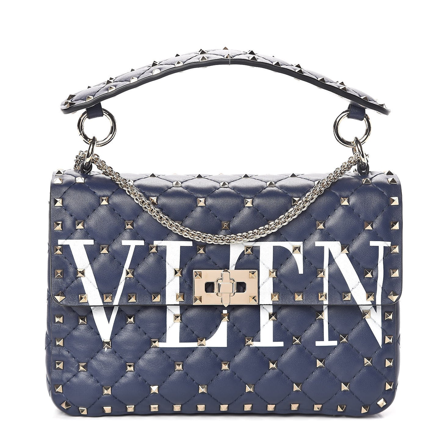 Nappa VLTN Print Medium Rockstud Spike Shoulder Bag Pure Blue White