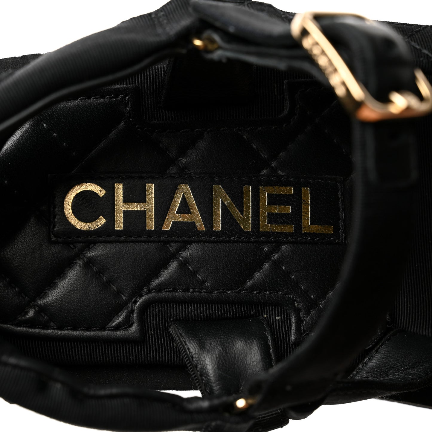 Grosgrain Quilted CC Logo Platform Sandals 36 Black