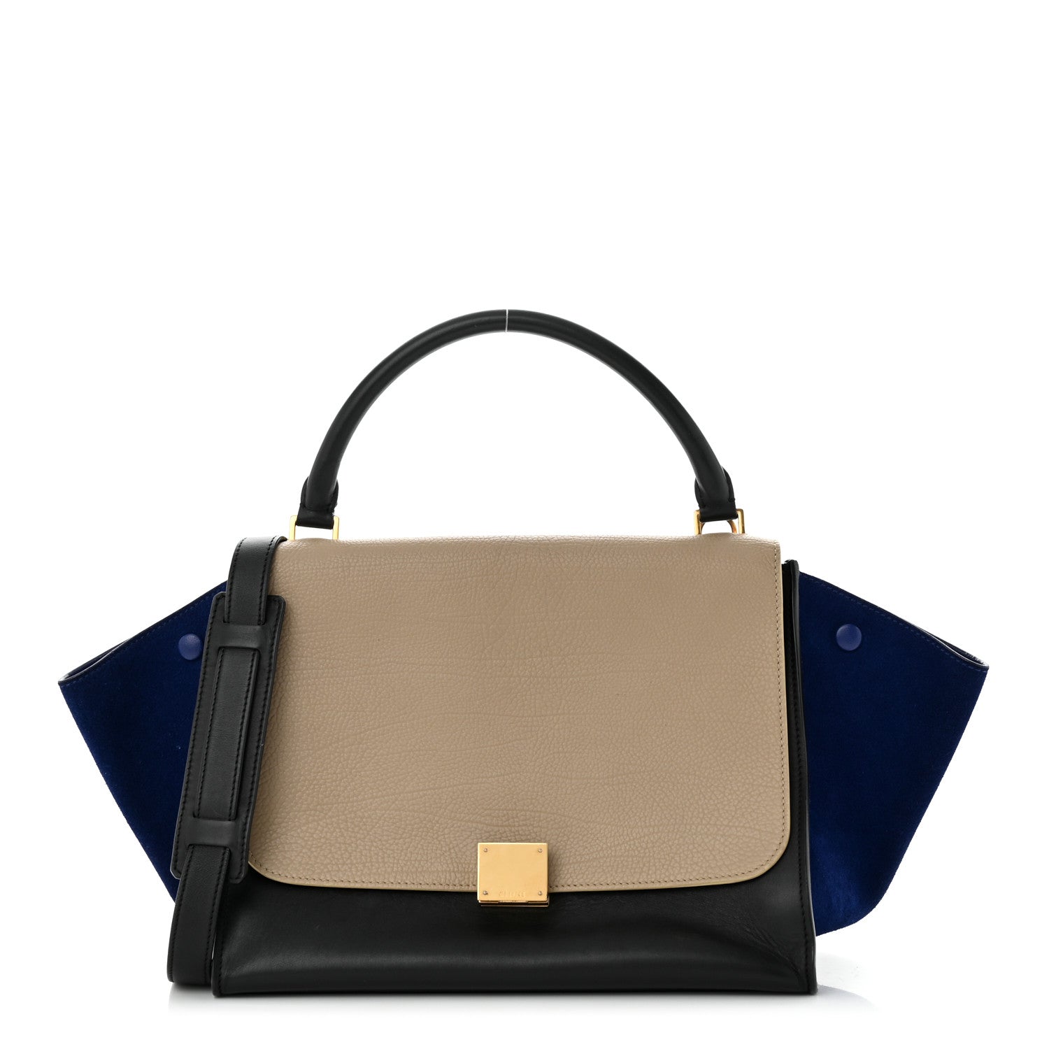 Celine Calfskin Suede Medium Tri-Color Trapeze Tri-Color Sand 1 of 13