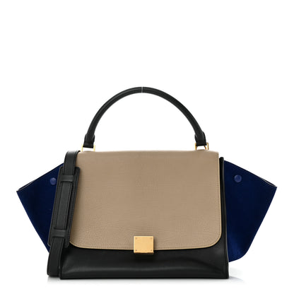Celine Calfskin Suede Medium Tri-Color Trapeze Tri-Color Sand 1 of 13