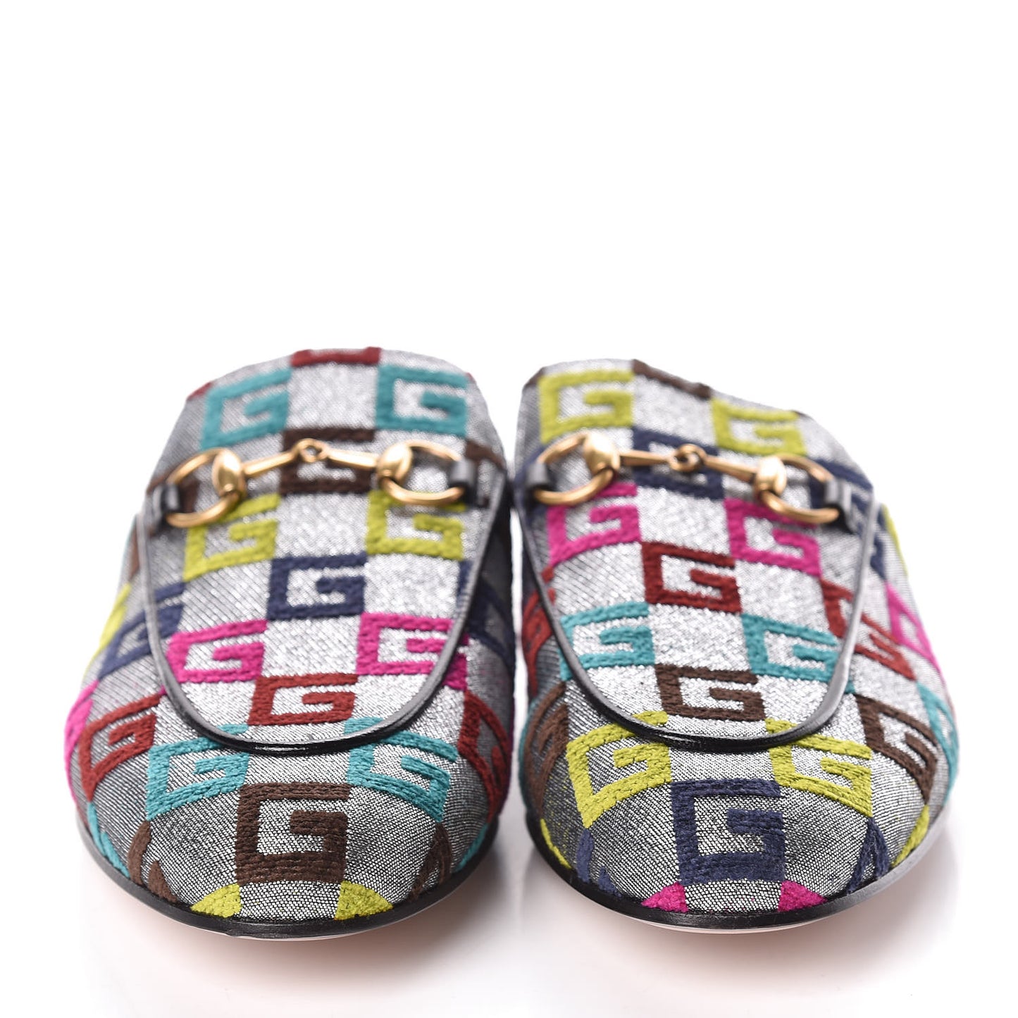 Velvet Lurex Square G Womens Princetown Slippers 37 Silver Multicolor