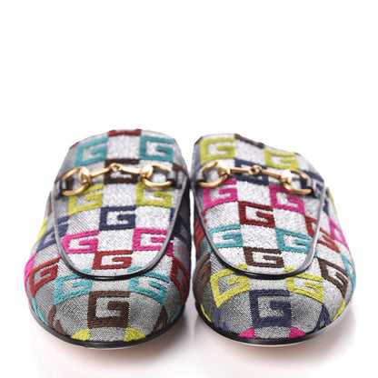 Gucci Velvet Lurex Square G Womens Princetown Slippers 37 Silver Multicolor 2 of 7