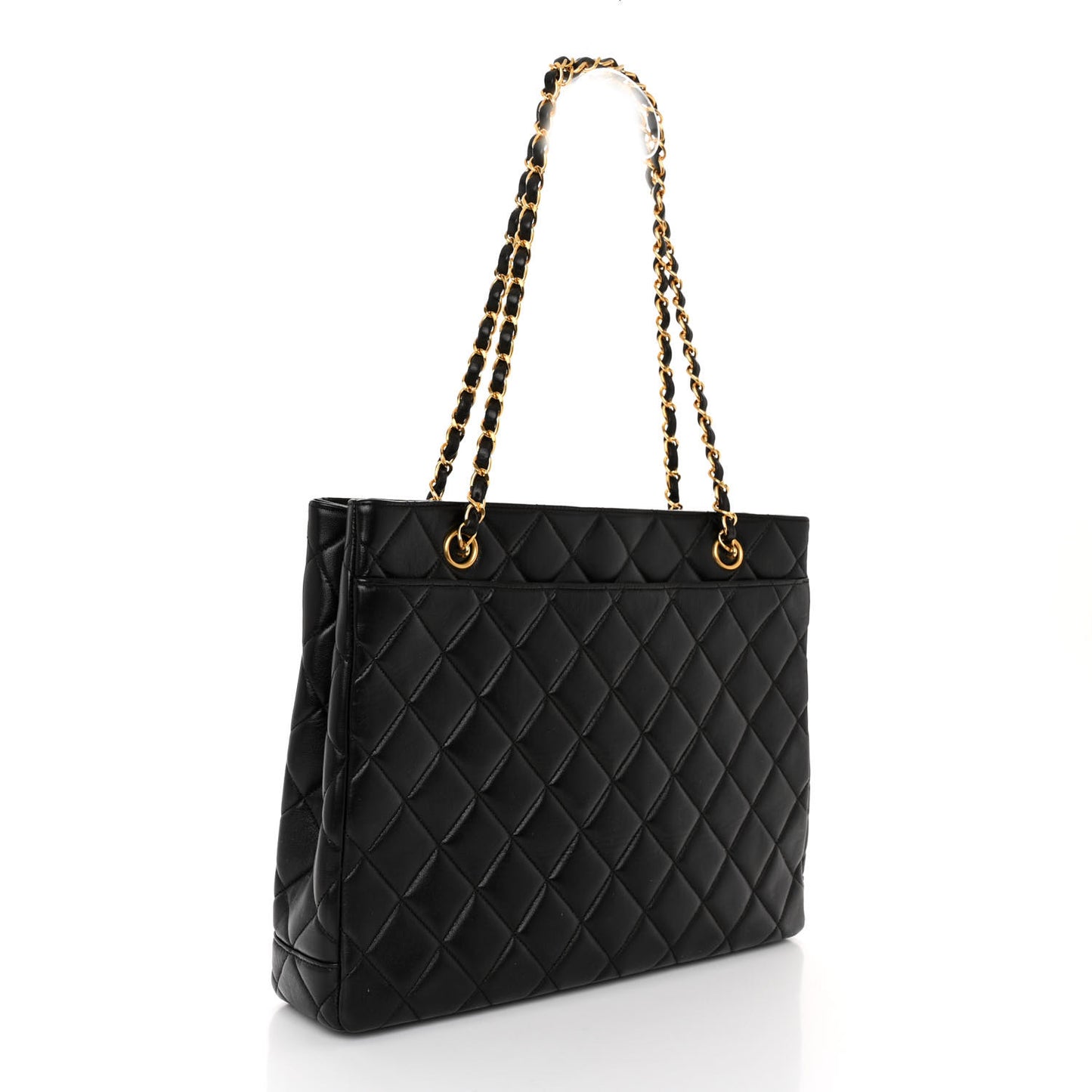 Lambskin Quilted Shopping Tote Black