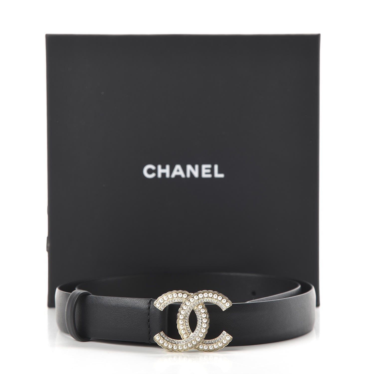 Chanel Calfskin Pearl Crystal Queen of France CC Belt 80 32 Black 6 of 6