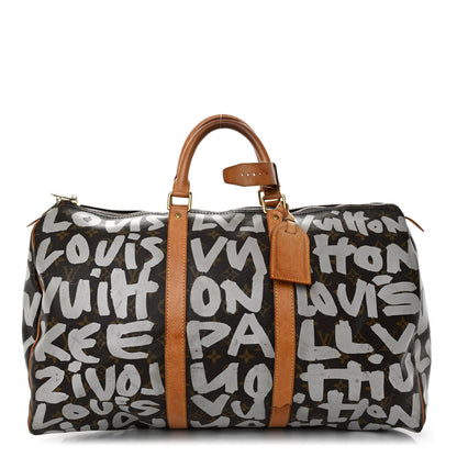 Louis Vuitton Monogram Graffiti Keepall 50 Silver 1 of 12