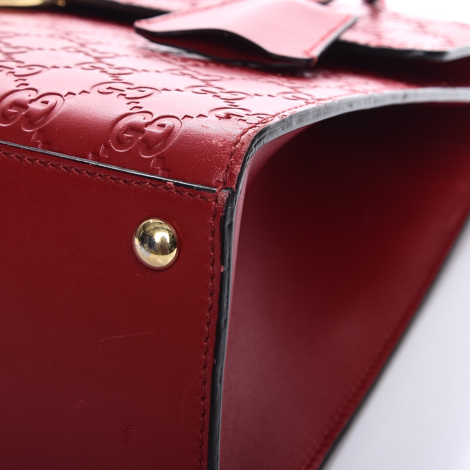Gucci Guccissima Signature Medium Padlock Top Handle Bag Hibiscus Red 9 of 18