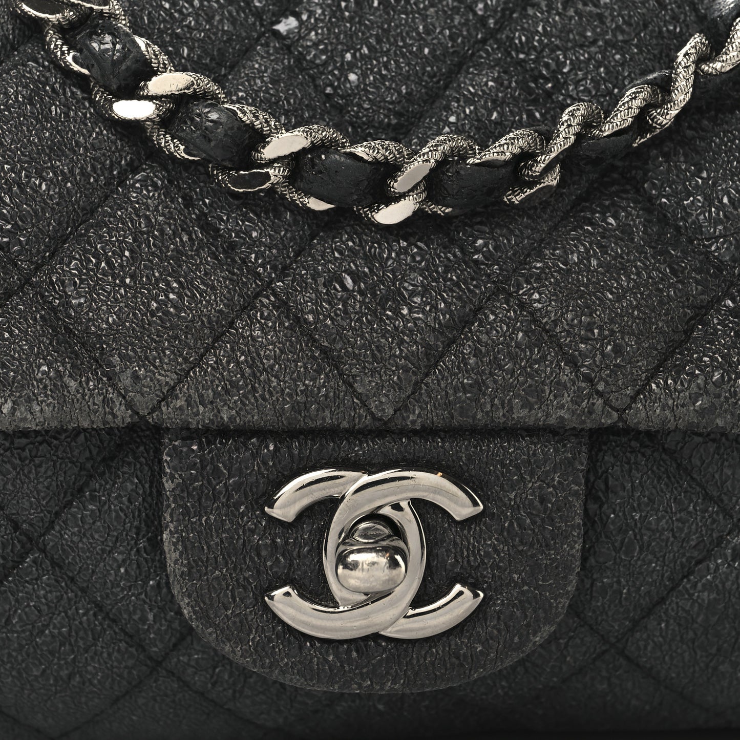 Metallic Crackled Calfskin Quilted East West Flap Navy