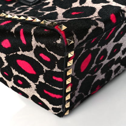 Valentino Garavani Calf Hair Leopard Print Small Rockstud Double Handle Tote Grey Pink 8 of 9