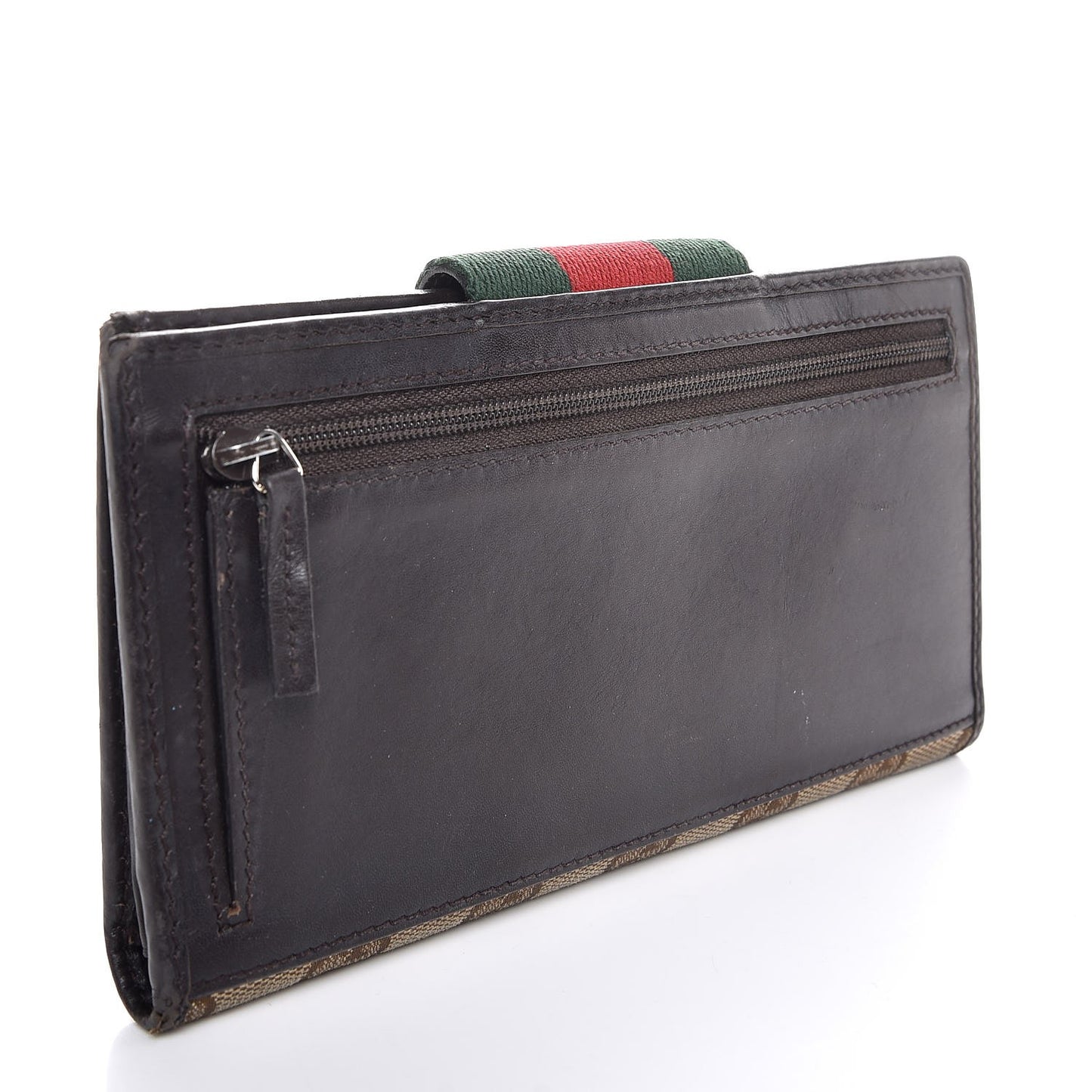 Monogram Calfskin Ladies Web Continental Wallet Beige Ebony Cocoa