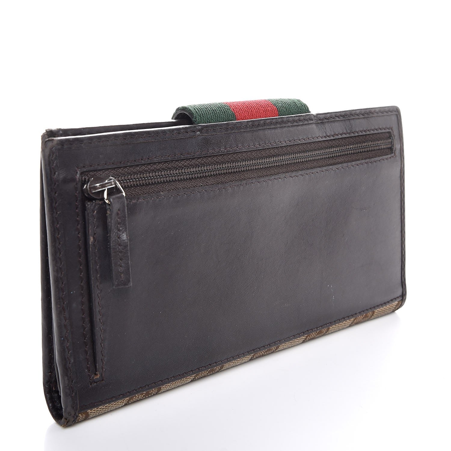 Gucci Monogram Calfskin Ladies Web Continental Wallet Beige Ebony Cocoa 3 of 7