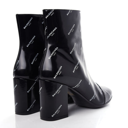 Balenciaga Patent Allover Logo Ankle Boots 37.5 Black 4 of 10