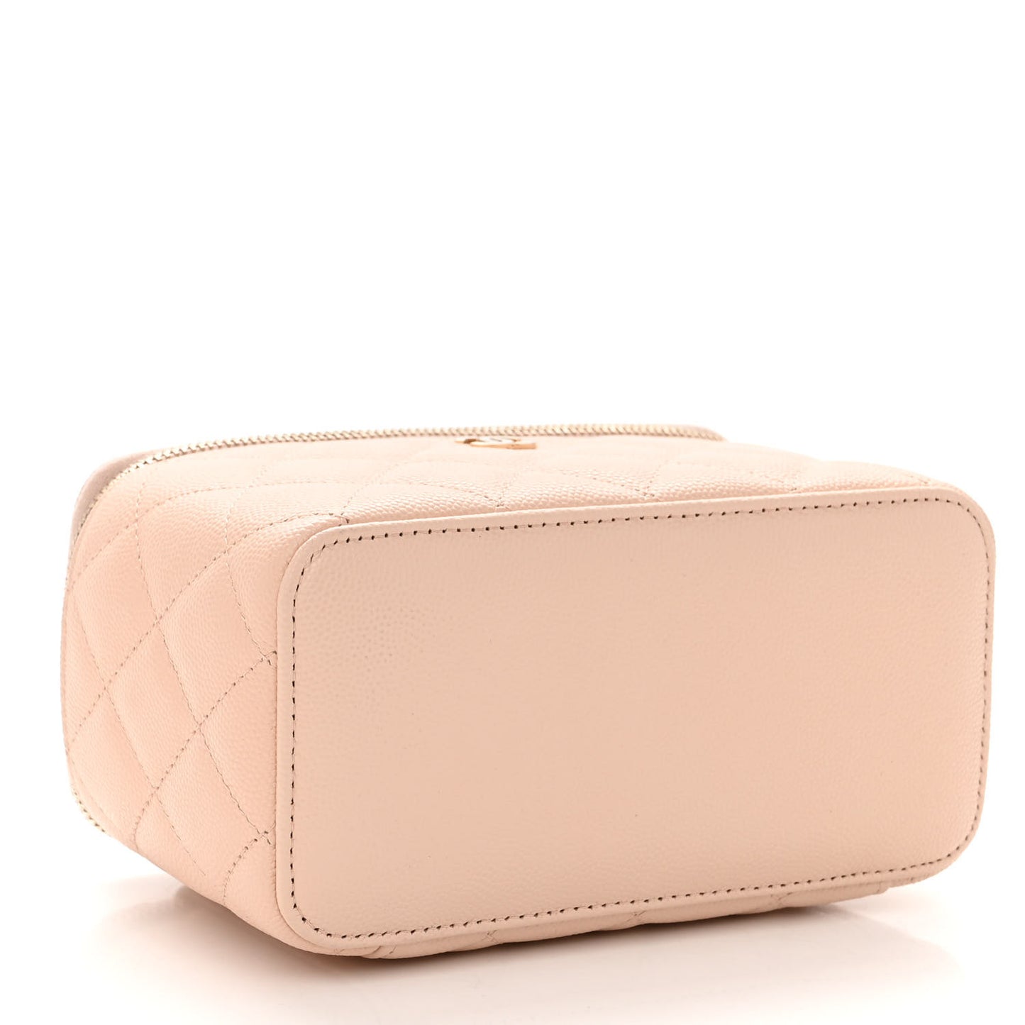 Caviar Quilted Small Vanity Case With Chain Light Beige