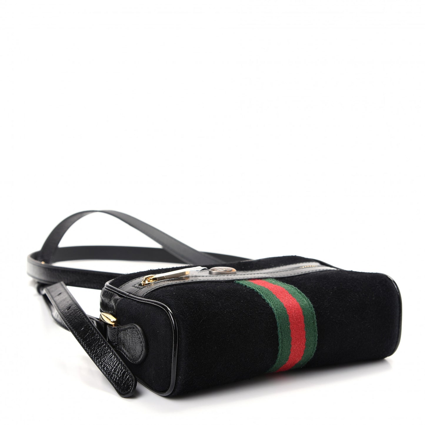 Suede Patent Web Mini Ophidia Shoulder Bag Black