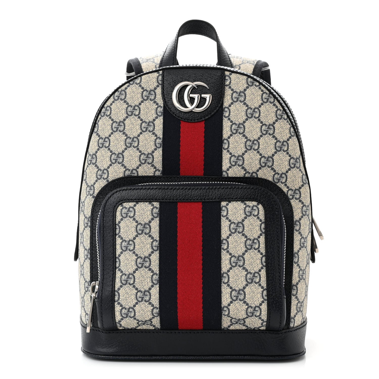 Gucci GG Supreme Monogram Textured Dollar Calfskin Web Small Ophidia Day Backpack Beige Ebony Fluorescent Fuchsia 1 of 10