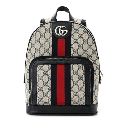 Gucci GG Supreme Monogram Textured Dollar Calfskin Web Small Ophidia Day Backpack Beige Ebony Fluorescent Fuchsia 1 of 10