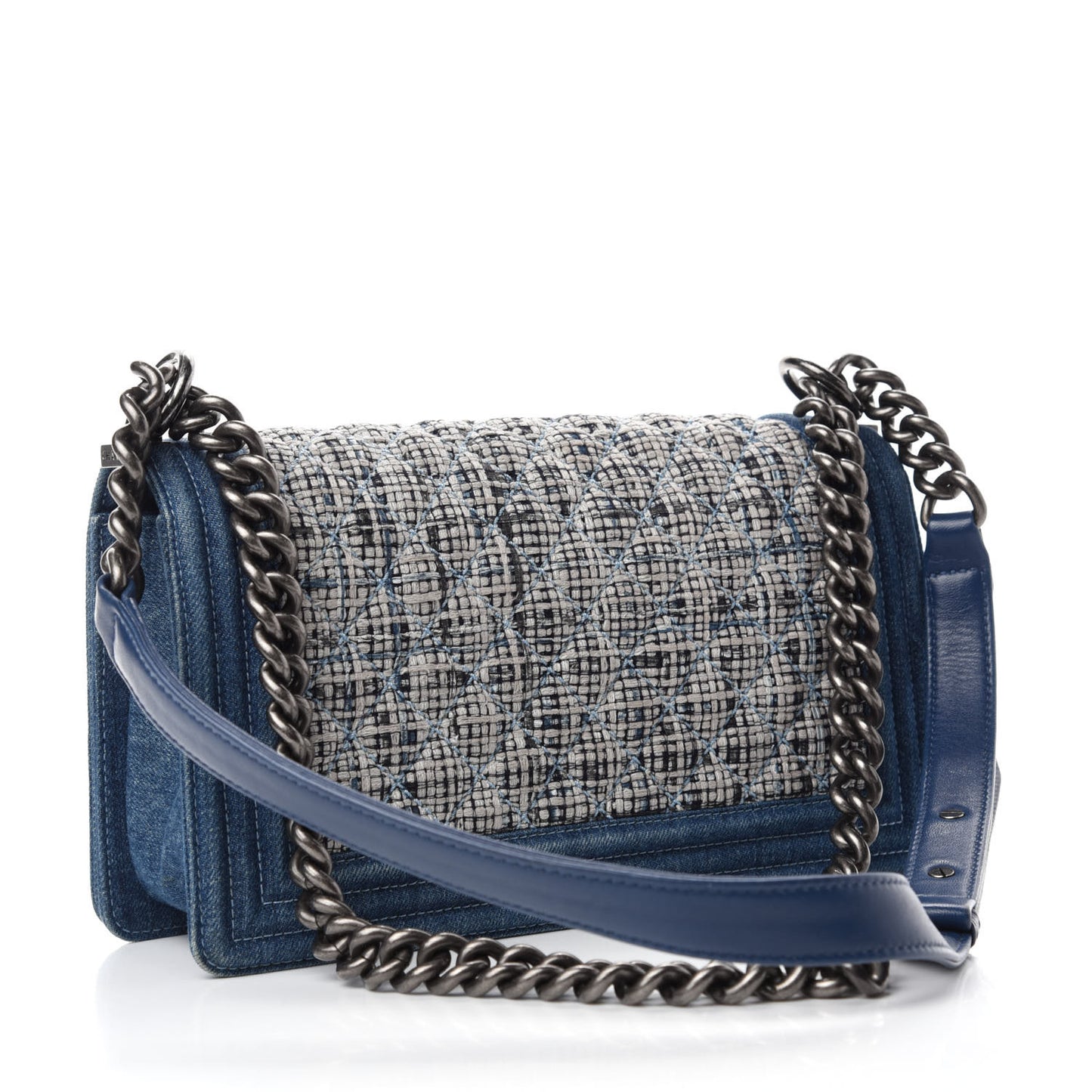 Tweed Denim Medium Boy Flap Dark Blue