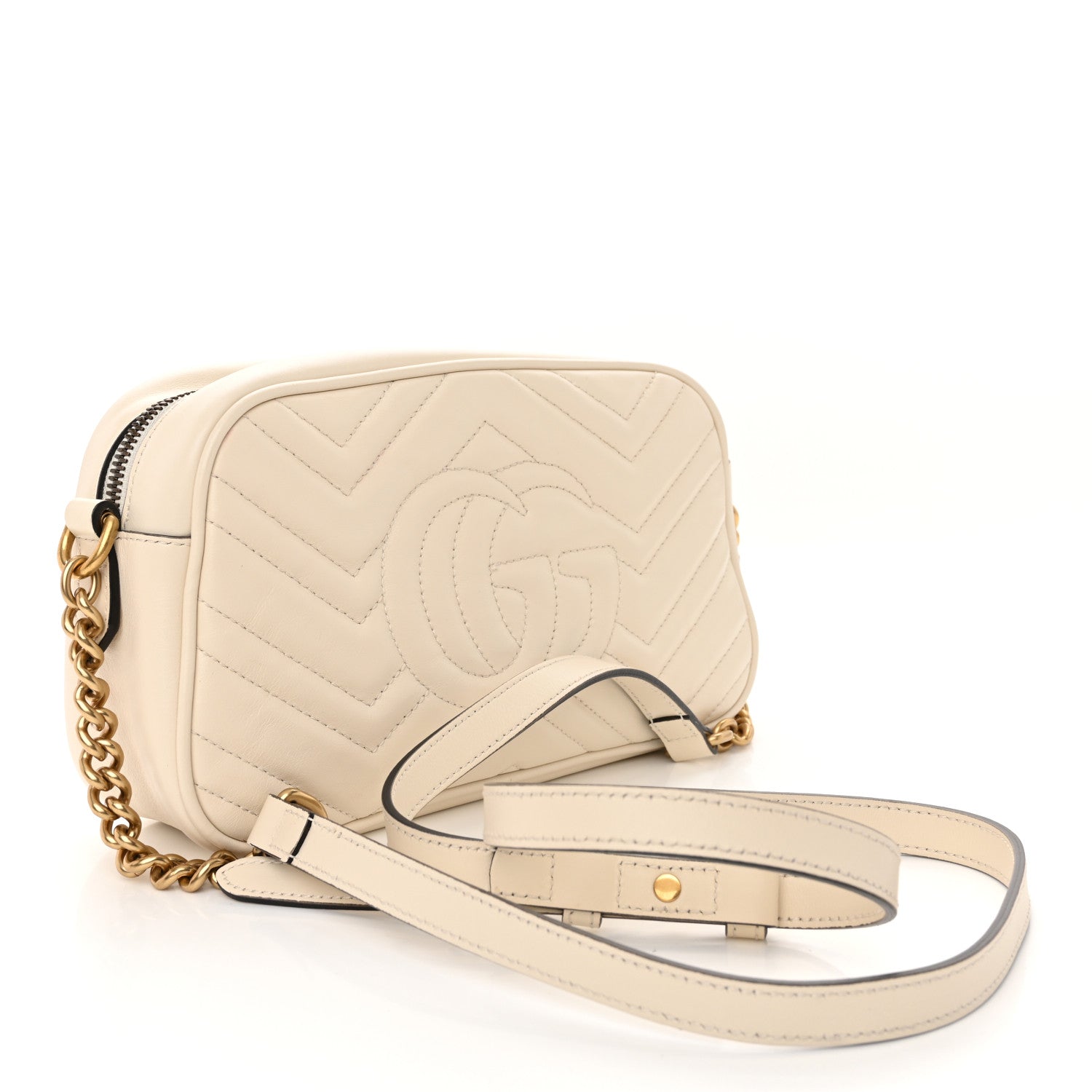 Gucci Calfskin Matelasse Small GG Marmont Chain Shoulder Bag White 3 of 10