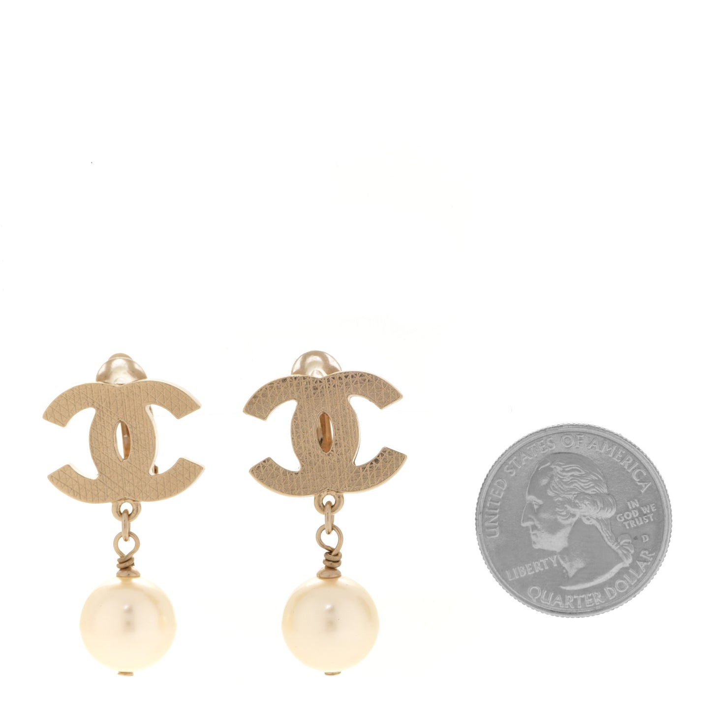 Pearl CC Drop Clip On Earrings Gold