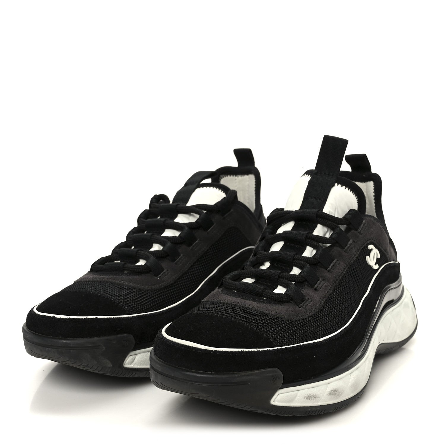 Chanel Velvet Calfskin Mixed Fibers CC Sneakers 38 Black Dark Grey 4 of 10