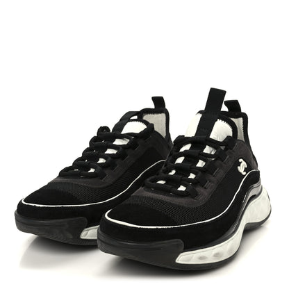 Chanel Velvet Calfskin Mixed Fibers CC Sneakers 38 Black Dark Grey 4 of 10